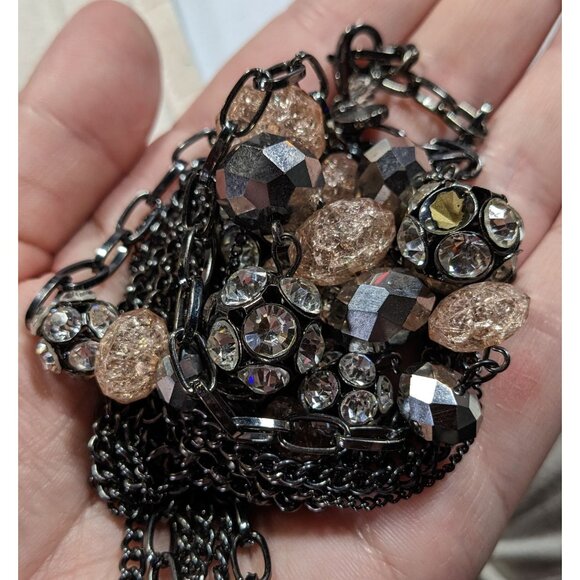 Vera Wang Gunmetal And Pink Glass Layered Station Necklace - Picture 3 of 6